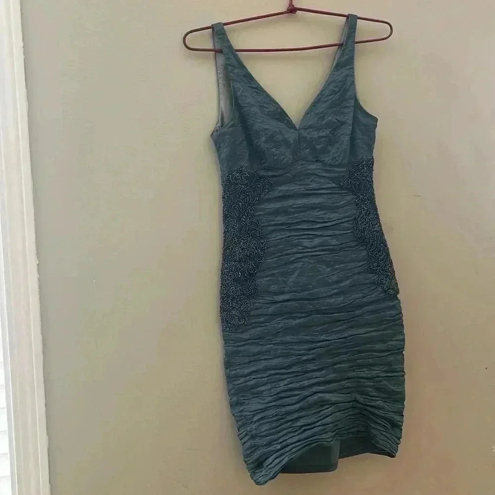 ❤️Host Pick❤️[T2]Vintage Sagaie Paris Embellished Waist Bodycon Satin Dress